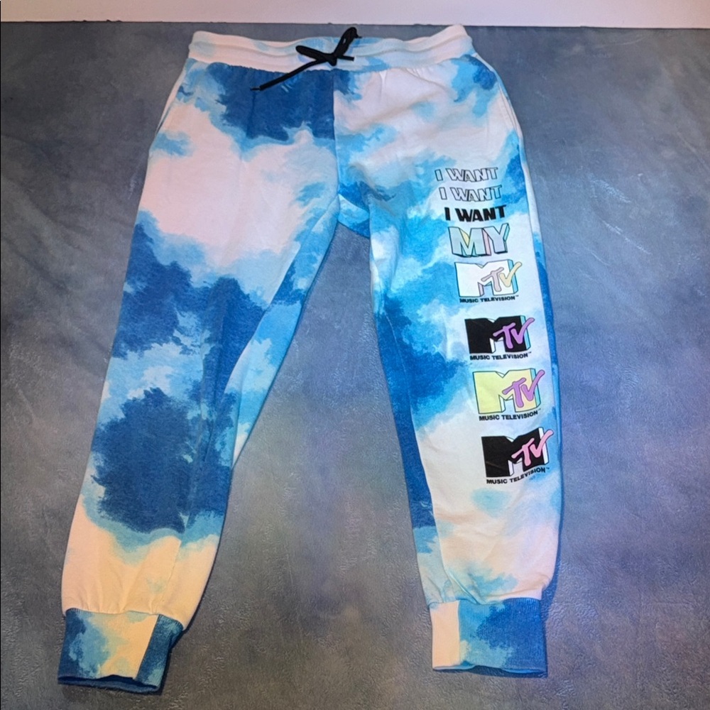 MTV Adult Small Blue and White Tie-Dye Sweatpants